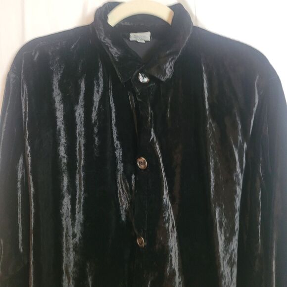 CP Shades Crushed Velvet Button Up Shirt Women's Large L Black Holiday Party - Picture 3 of 10